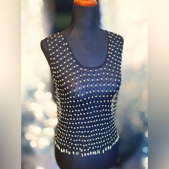 Rave City | Open Knit Black Sleeveless Festival Cover Tank w/ Silver Metals | OS - Picture 1 of 16